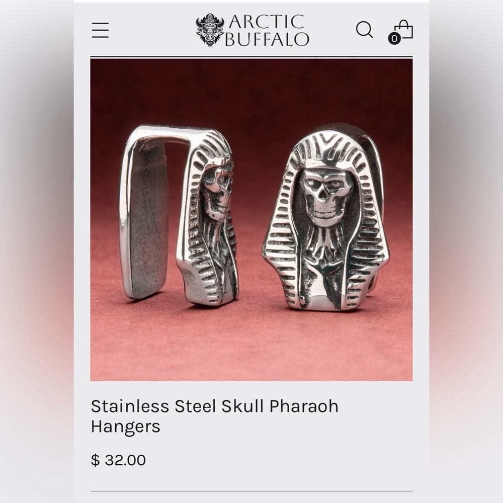 Men/Woman 14mm stainless steel pharaoh skull ear hangers.